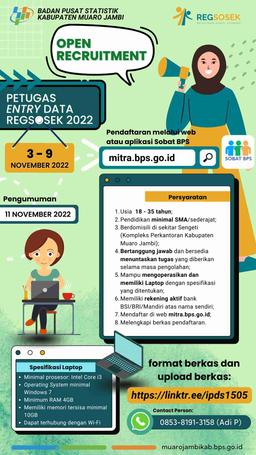 Open Recruitment Petugas Entry Data Registrasi Sosial Ekonomi (Regsosek) 2022