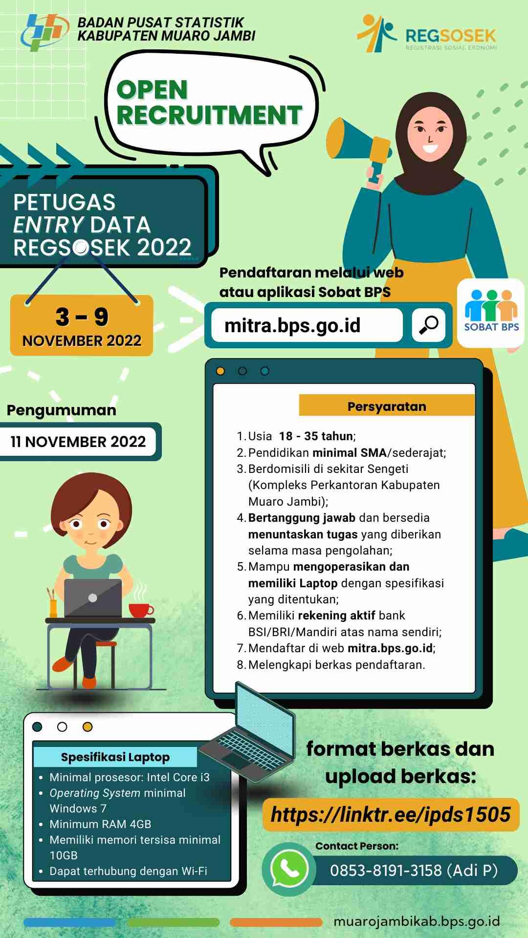 Open Recruitment Petugas Entry Data Registrasi Sosial Ekonomi (Regsosek) 2022